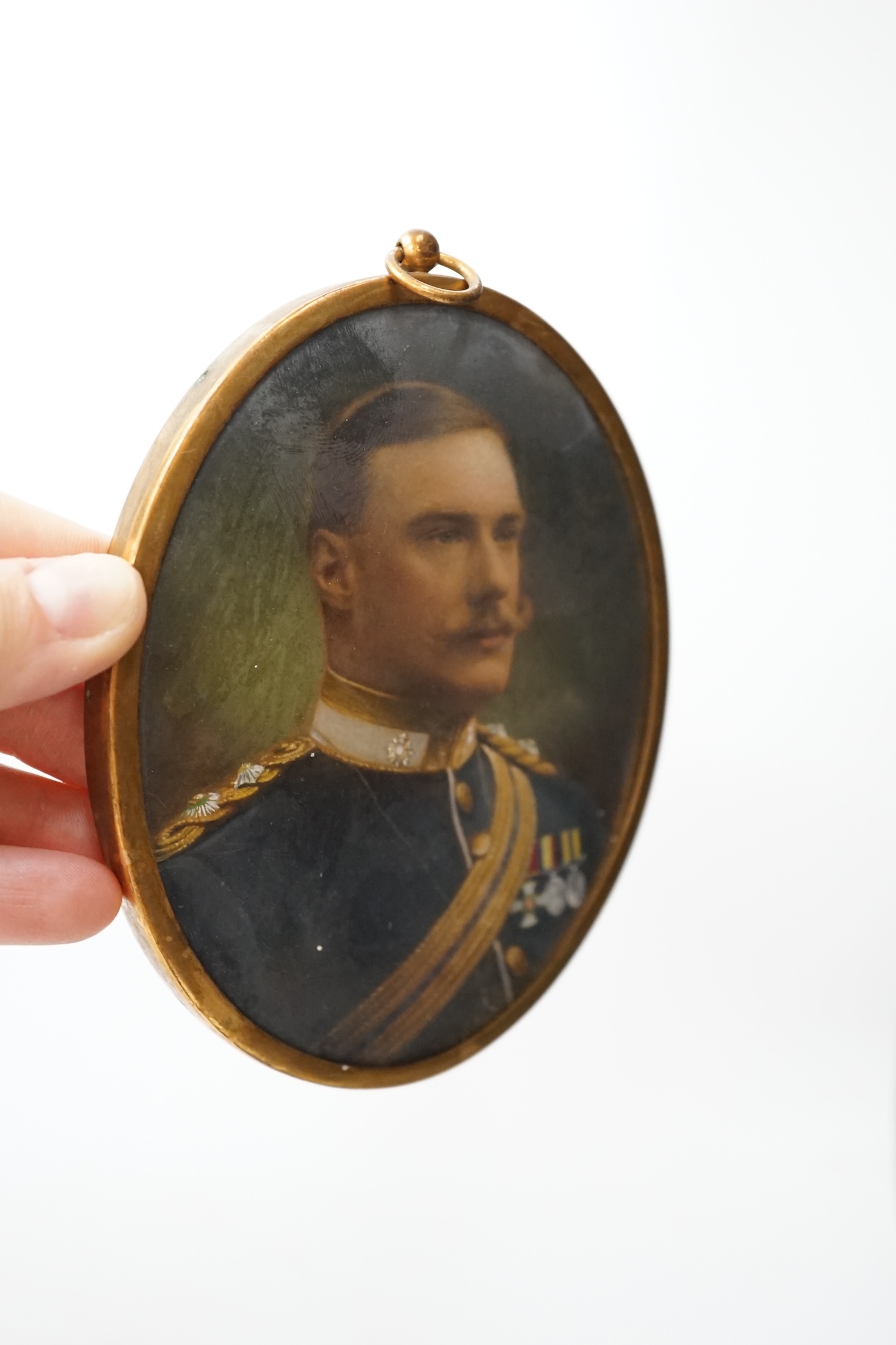 English School, early 20th century, Portrait miniature, oil on card, military officer with Distinguished Service Order, 11 x 8cm